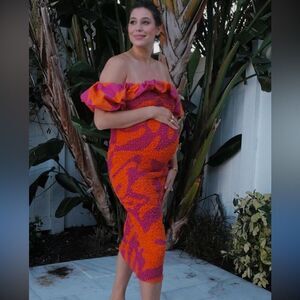 NWT Saylor Ciara Popcorn Midi Dress XS Pink/ Orange Floral Maternity Friendly